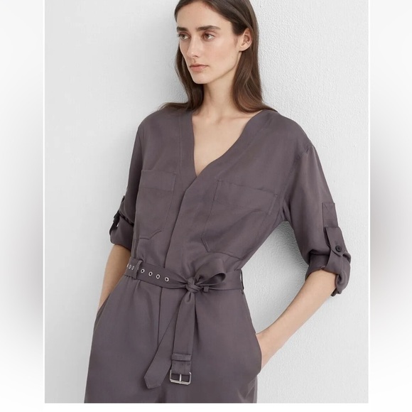 Club Monaco utility jumpsuit size 6 gray belted designer FLAWED* AS IS - Picture 3 of 13